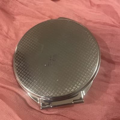 Pocket Compact Silver Tone Metal Enamel, Jeweled Hinge Mirror VTG NOS - Thumbnail 3