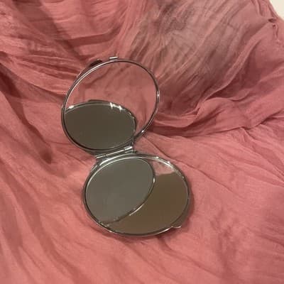 Pocket Compact Silver Tone Metal Enamel, Jeweled Hinge Mirror VTG NOS - Thumbnail 2
