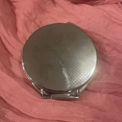 Pocket Compact Silver Tone Metal Enamel, Jeweled Hinge Mirror VTG NOS - Thumbnail 3