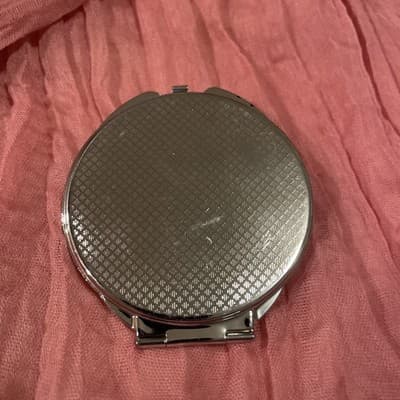 Pocket Compact Silver Tone Metal Enamel, Jeweled Hinge Mirror VTG NOS - Thumbnail 3