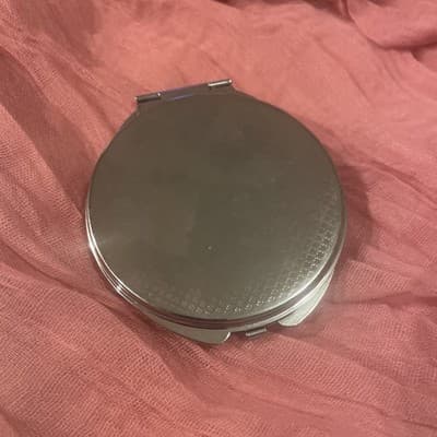 Pocket Compact Silver Tone Metal Enamel, Jeweled Hinge Mirror VTG NOS - Thumbnail 3