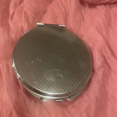 Pocket Compact Silver Tone Metal Enamel, Jeweled Hinge Mirror VTG NOS - Thumbnail 3