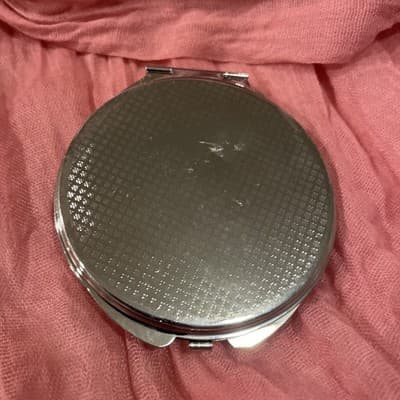 Pocket Compact Silver Tone Metal Enamel, Jeweled Hinge Mirror VTG NOS - Thumbnail 3