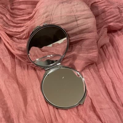 Pocket Compact Silver Tone Metal Enamel, Jeweled Hinge Mirror VTG NOS - Thumbnail 2