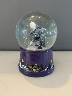 Disney Nightmare Before Christmas Jack & Sally Tombstone Light-Up Snow Globe 6” - Thumbnail 2
