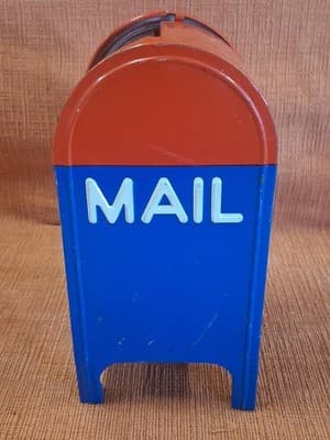 Large 7" Tall Metal Bank Red/White/Blue Vintage 1970 U S MAIL BANK No Key - Thumbnail 5