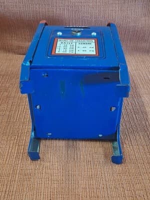 Large 7" Tall Metal Bank Red/White/Blue Vintage 1970 U S MAIL BANK No Key - Thumbnail 7