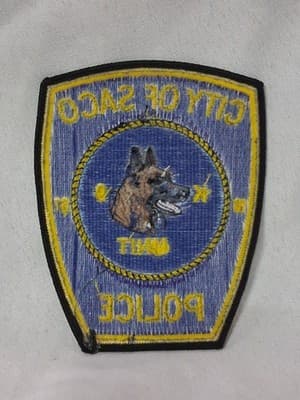 K9 Unit 🐕 Embroidered Police Shoulder Patch City of Saco Maine 1867 Blue/Ylw - Thumbnail 3