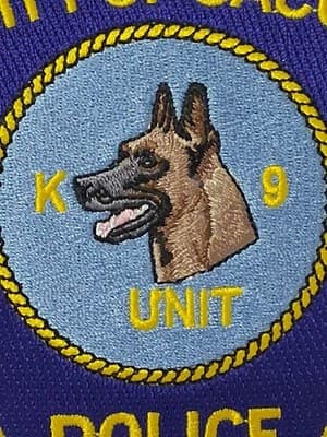 K9 Unit 🐕 Embroidered Police Shoulder Patch City of Saco Maine 1867 Blue/Ylw - Thumbnail 2
