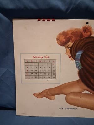 1949 Full Year Esquire Pinup Girl Calendar by Al Moore Sexy Girls , Rare Vintage - Thumbnail 2