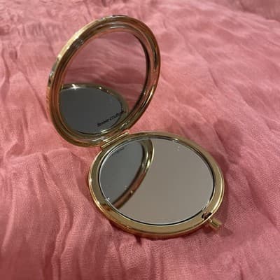 Pocket Compact Silver Tone Metal Enamel, Jeweled Hinge Mirror VTG NOS - Thumbnail 2