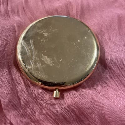 Pocket Compact Silver Tone Metal Enamel, Jeweled Hinge Mirror VTG NOS - Thumbnail 3
