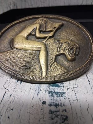 Vintage Western Belt Buckle Woman Riding Saber-Toothed Tiger Mythological Rare - Thumbnail 6