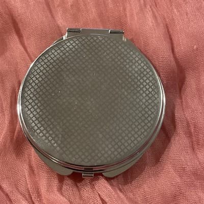 Pocket Compact Silver Tone Metal Enamel, Jeweled Hinge Mirror VTG NOS - Thumbnail 3
