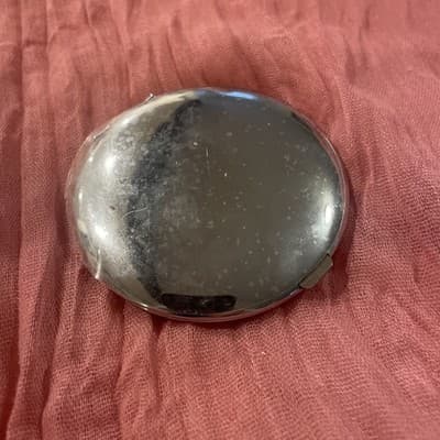 Pocket Compact Silver Tone Metal Enamel, Jeweled Hinge Mirror VTG NOS - Thumbnail 3