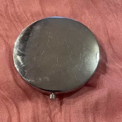 Pocket Compact Silver Tone Metal Enamel, Jeweled Hinge Mirror VTG NOS - Thumbnail 3