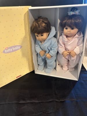 American Girl Bitty Baby Doll Twins Girl Boy Brunette Moon Stars pjs IN BOX - Thumbnail 2