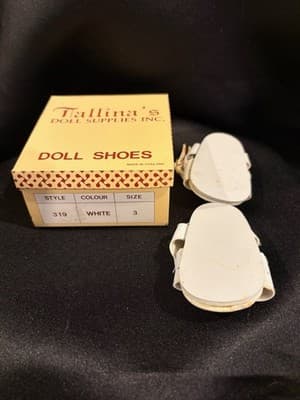 VTG Doll Shoes White With Pink & Green Floral Design 3.25" Sole Length - Thumbnail 3