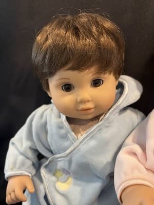 American Girl Bitty Baby Doll Twins Girl Boy Brunette Moon Stars pjs IN BOX - Thumbnail 4