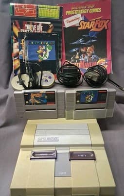 Nintendo Super Nintendo Console + 2 Games + Controller Tested + Manuals Original
