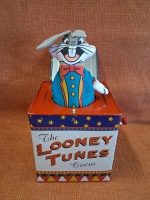 VTG Looney Tunes Bugs Bunny Jack-in-the-Box Tin Warner Bros Studio Store 1994