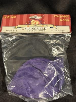 Fibre Craft The Springfield Collection Black Purple Cap & Backpack For 18” Dolls