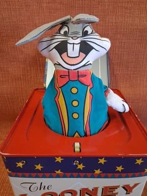 VTG Looney Tunes Bugs Bunny Jack-in-the-Box Tin Warner Bros Studio Store 1994 - Thumbnail 4