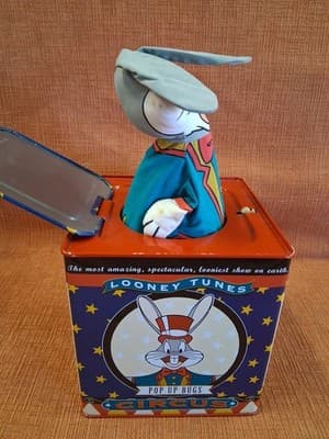 VTG Looney Tunes Bugs Bunny Jack-in-the-Box Tin Warner Bros Studio Store 1994 - Thumbnail 7