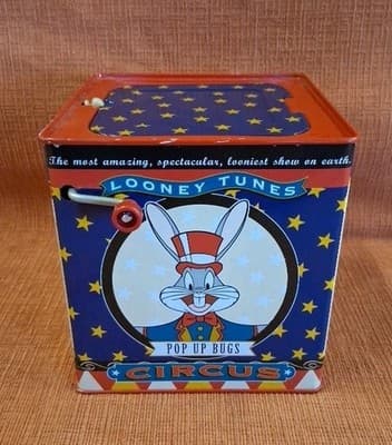 VTG Looney Tunes Bugs Bunny Jack-in-the-Box Tin Warner Bros Studio Store 1994 - Thumbnail 2