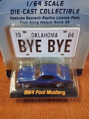 Route 66 - 1964 Ford mustang Oklahoma BYE BYE,- 1:64 Diecast - Bent Card - Thumbnail 2