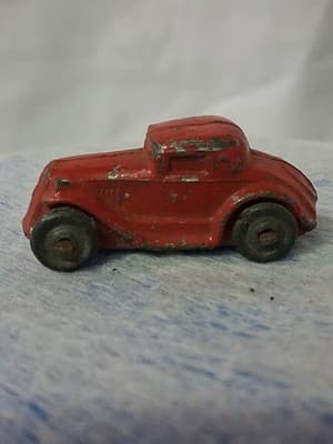 Vtg Barclay Slush Mold Red 2 Door Coupe Toy Car Diecast Metal Steel Wheels - Thumbnail 3