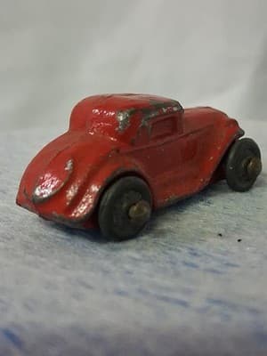 Vtg Barclay Slush Mold Red 2 Door Coupe Toy Car Diecast Metal Steel Wheels - Thumbnail 2