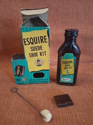 Vintage Esquire Suede Shoe Kit Black for decor General Store Decor - Thumbnail 6