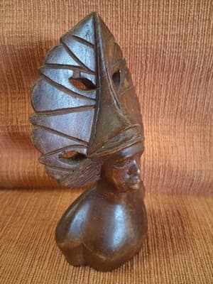 Vintage Hand Carved Wood Woman Bust Art Sculpture Bali Phillipines Warrior Queen - Thumbnail 3