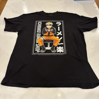 Naruto Shippuden Mens Ichiraku Ramen Shop Shirt Black Size L Short Sleeve Large