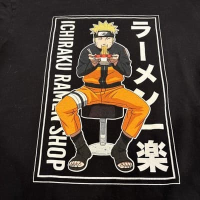 Naruto Shippuden Mens Ichiraku Ramen Shop Shirt Black Size L Short Sleeve Large - Thumbnail 2