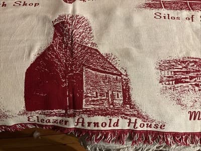HISTORICAL LANDMARKS (1871 Lincoln Rhode Island) FRINGED WOVEN TAPESTRY BLANKET - Thumbnail 7