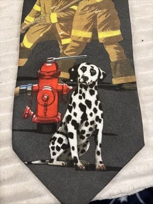 Vtg 1995 Firefighter Fireman Ralph Marlin polyester neck tie Dalmatian - Thumbnail 2