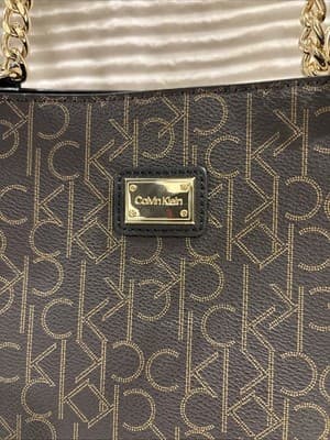CALVIN KLEIN Brown Signature CK Chain Handle Medium Tote Off White Colorblock - Thumbnail 3