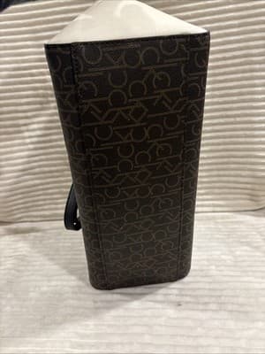 CALVIN KLEIN Brown Signature CK Chain Handle Medium Tote Off White Colorblock - Thumbnail 9