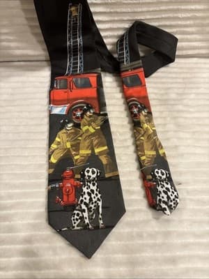 Vtg 1995 Firefighter Fireman Ralph Marlin polyester neck tie Dalmatian - Thumbnail 7