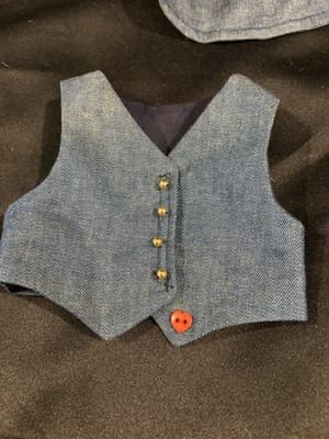 Vintage Girl Doll Set Denim Vest Pants Doll Clothes Jeans Handmade Hat For 18" - Thumbnail 4