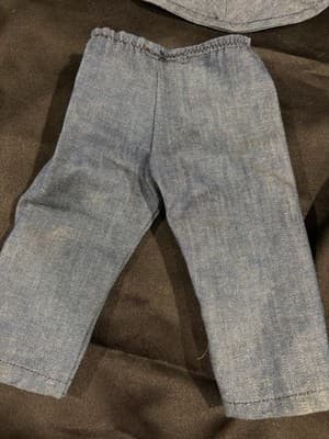 Vintage Girl Doll Set Denim Vest Pants Doll Clothes Jeans Handmade Hat For 18" - Thumbnail 3