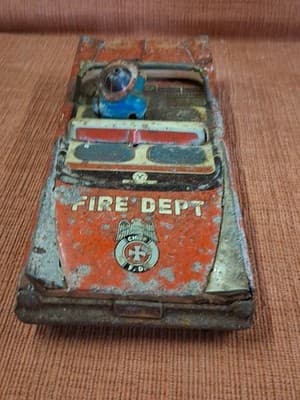 RARE VTG 1960 YONEZAWA JAPAN FRICTION BUICK ROADSTER FIRE CHIEF CAR approx 8.75" - Thumbnail 10