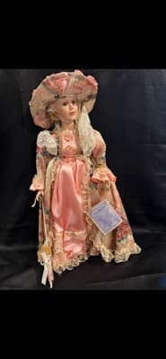 Samantha Medici Porcelain Doll Handmade Pink Floral Dress With Box