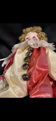 Noble Porcelain Clown Doll Hand Painted Flowers With Pink Outfit Collectible - Thumbnail 6