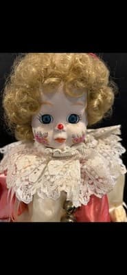 Noble Porcelain Clown Doll Hand Painted Flowers With Pink Outfit Collectible - Thumbnail 3