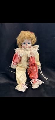 Noble Porcelain Clown Doll Hand Painted Flowers With Pink Outfit Collectible
