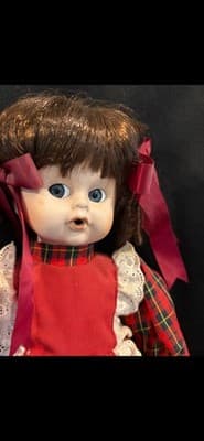 Brinn's 1989 Doll 12" Red Plaid Dress Porcelain used w/box - Thumbnail 2