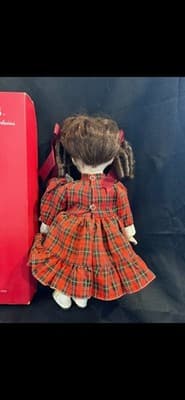 Brinn's 1989 Doll 12" Red Plaid Dress Porcelain used w/box - Thumbnail 4
